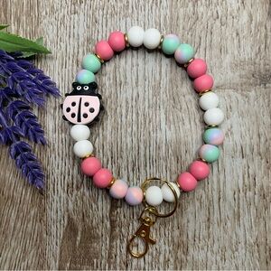 Wristlet Keychain Ladybug Artisan Silicone Beaded Handcrafted Bracelet Gift Key